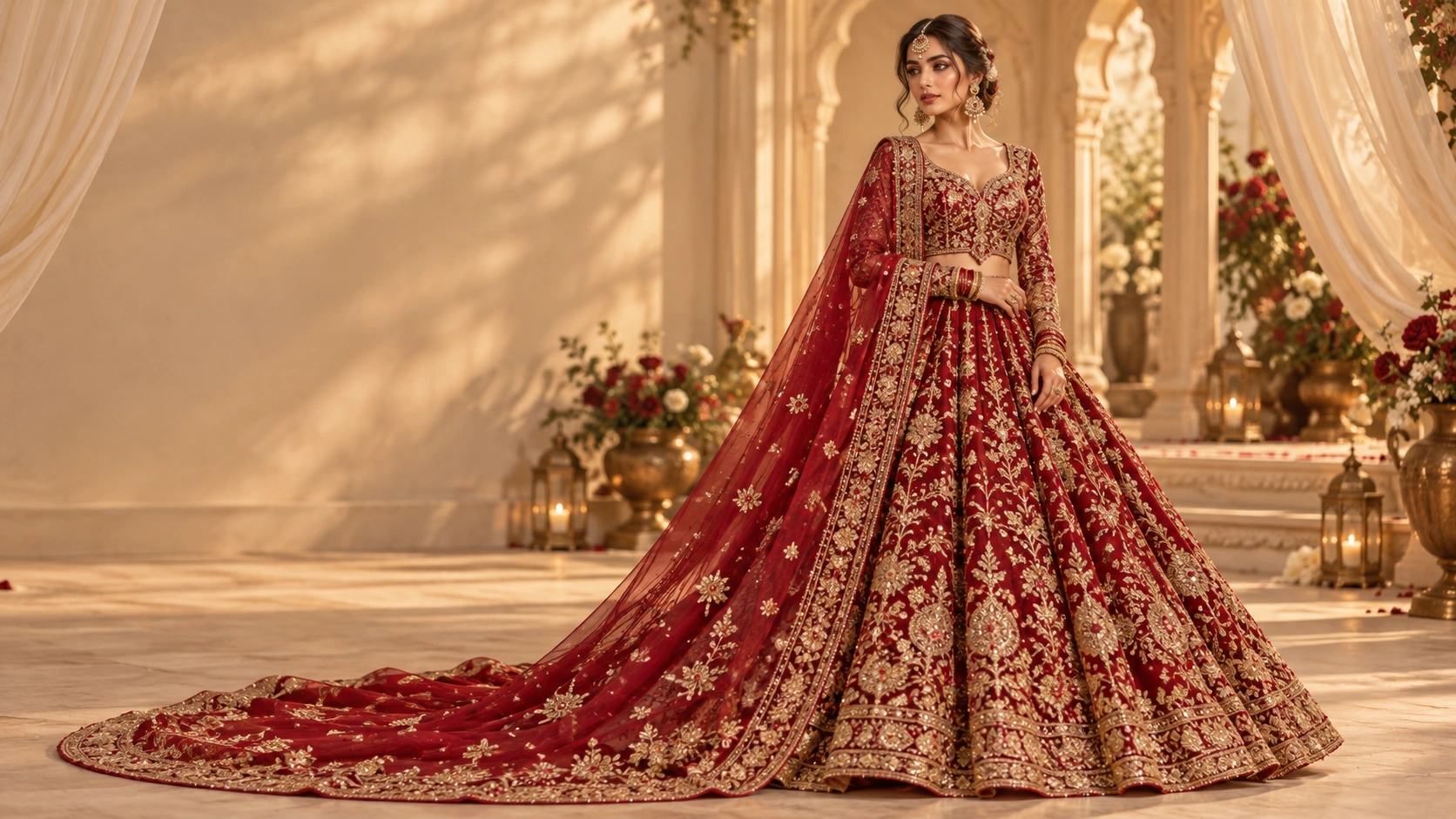Regal Crimson Bridal Portrait